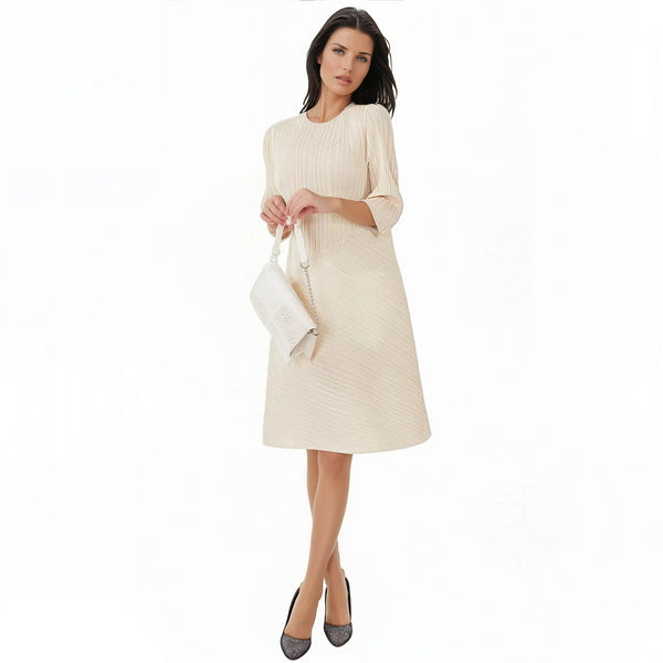 Elegant Asymmetric Pleated  Dress - DR1270 Beige